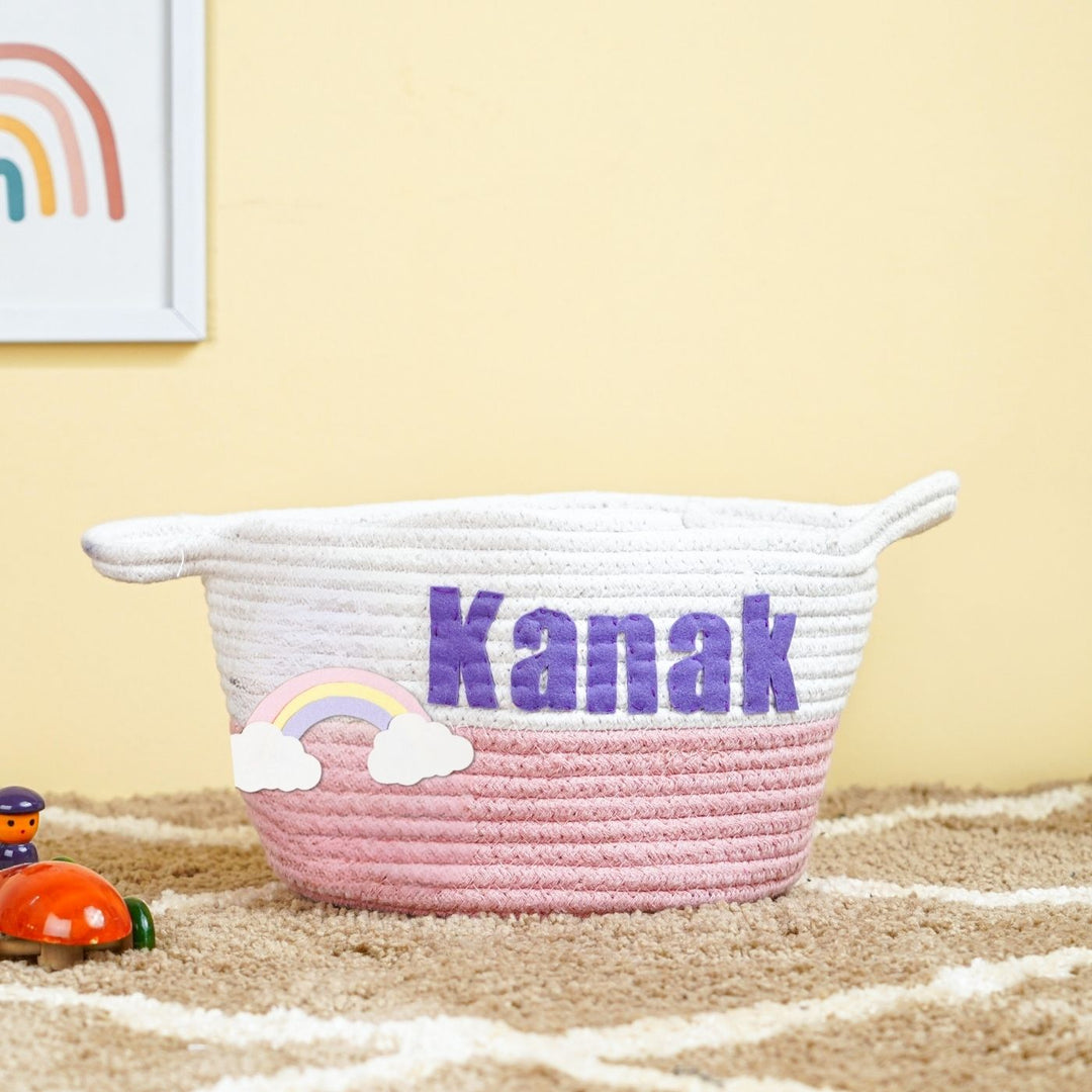 Handmade Personalized Rainbow Themed Kids Rope Basket