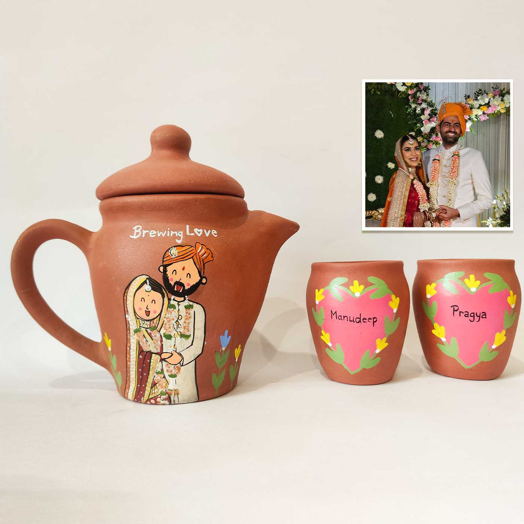 Handpainted Clay Teaset With Photo Based Caricature