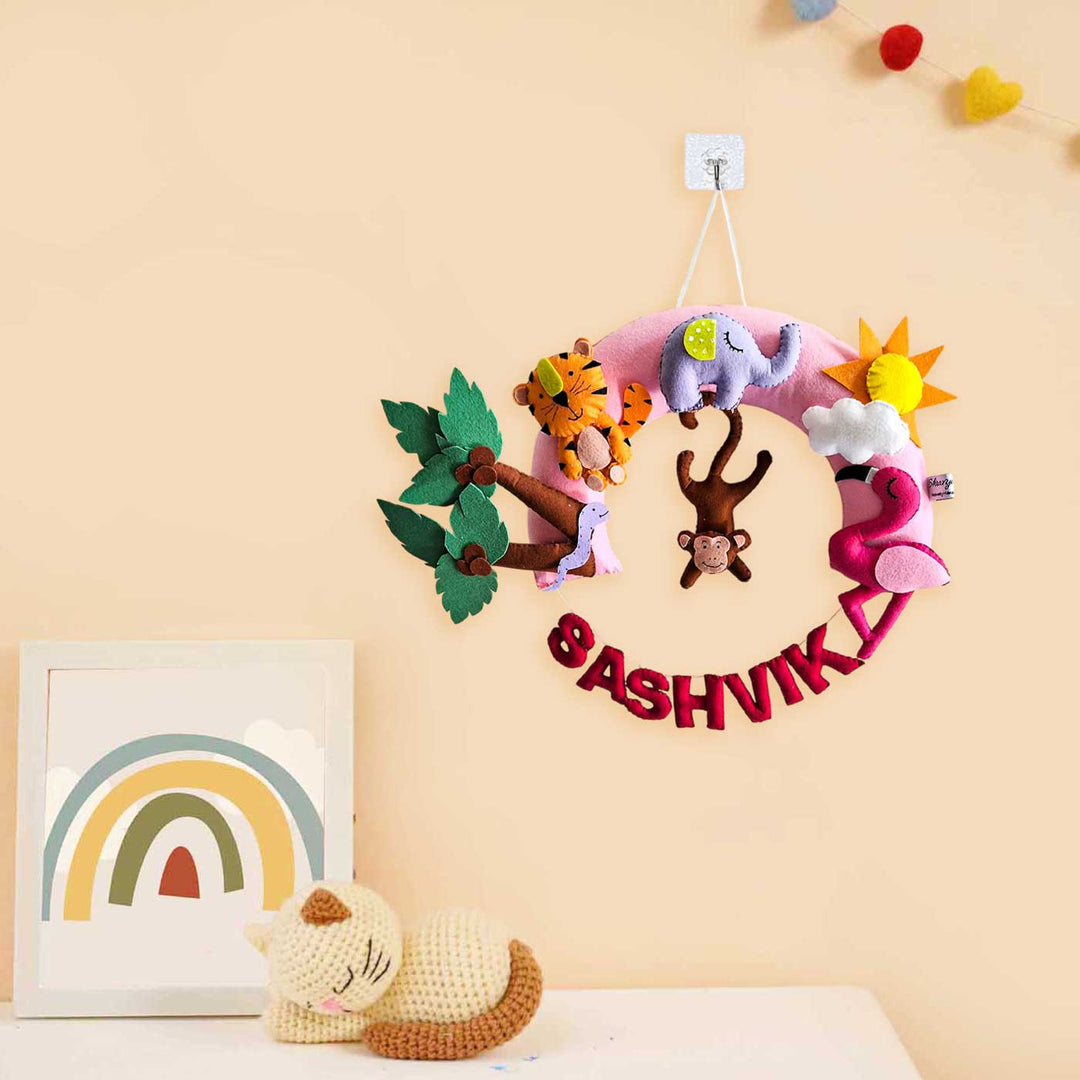 Personalized Animals Half Round Shaped Felt Kids Name Plate For Kids