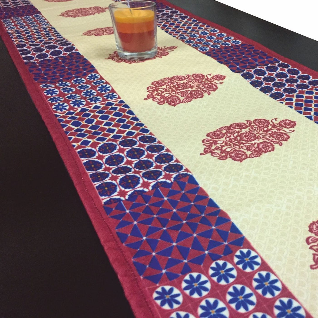 Printed Maroon Ajrakh Block Print Table Runner & Mat Set