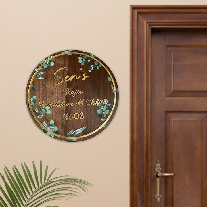 Personalised Wooden Floral Round Nameplate