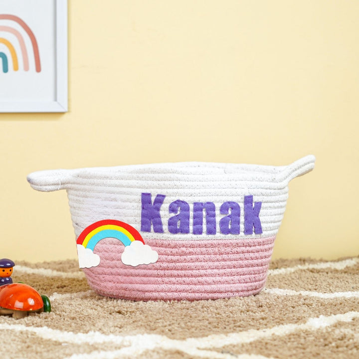 Handmade Personalized Rainbow Themed Kids Rope Basket