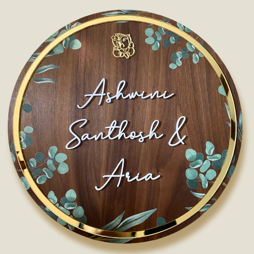 Personalised Wooden Floral Round Nameplate