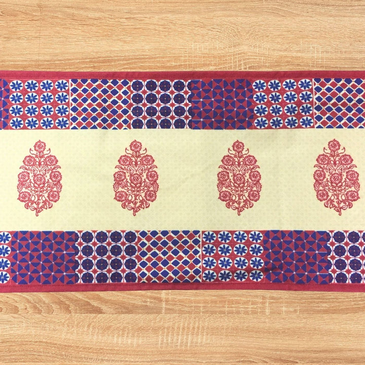 Printed Maroon Ajrakh Block Print Table Runner & Mat Set