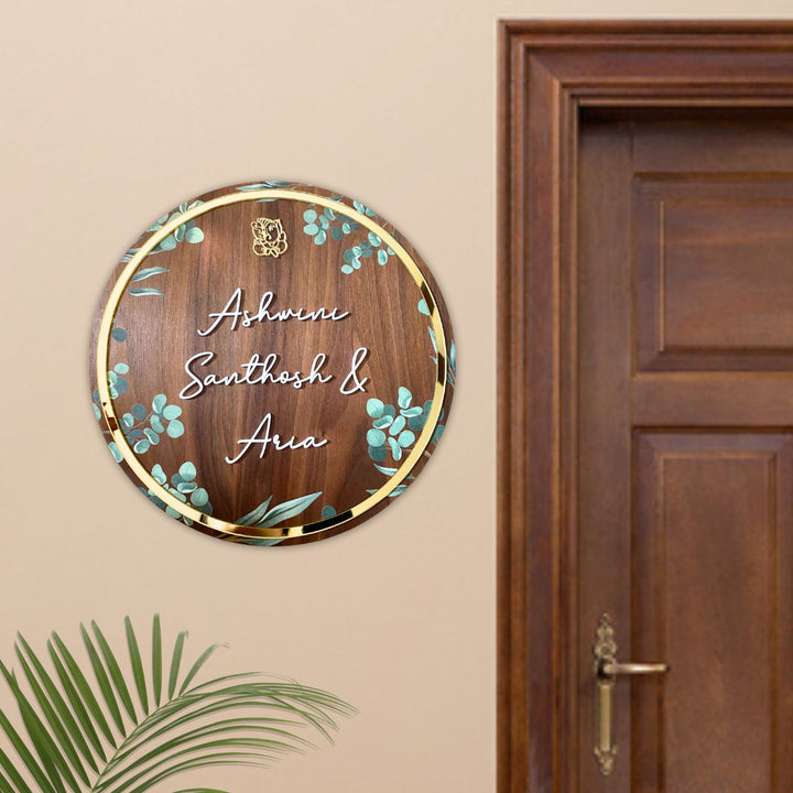 Personalised Wooden Floral Round Nameplate