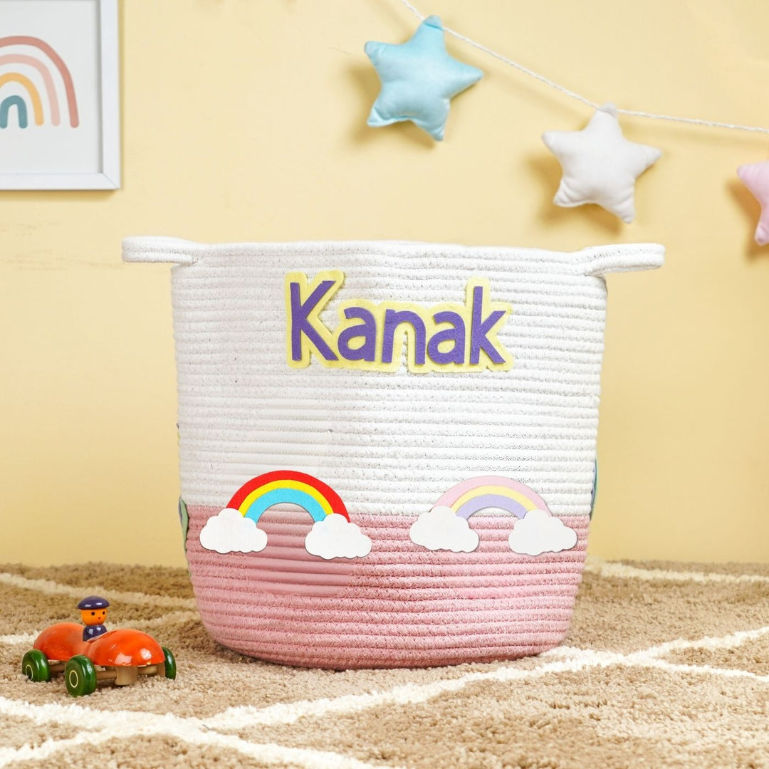 Handmade Personalized Rainbow Themed Kids Rope Basket