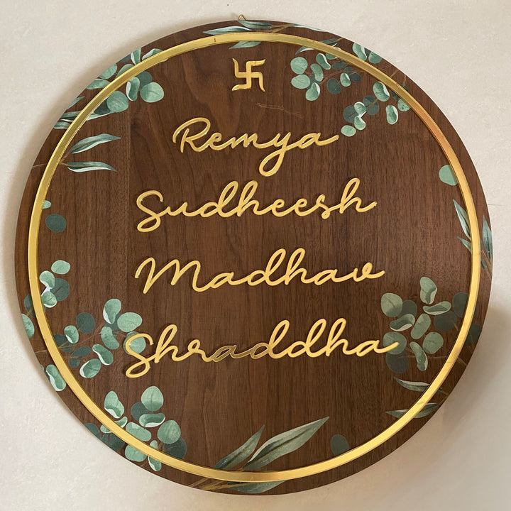 Personalised Wooden Floral Round Nameplate