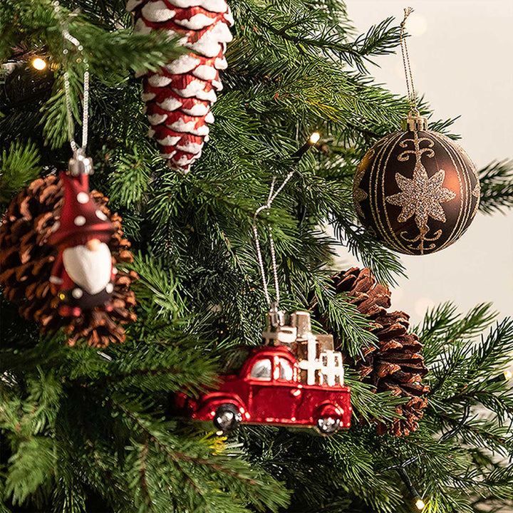 Maroon Brown & Gold Pinecone themed Christmas Ball Ornaments For Decoration | Set of 60