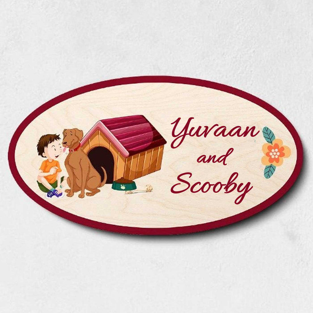 Printed Wooden Oval Character Nameplate For Pet Owners