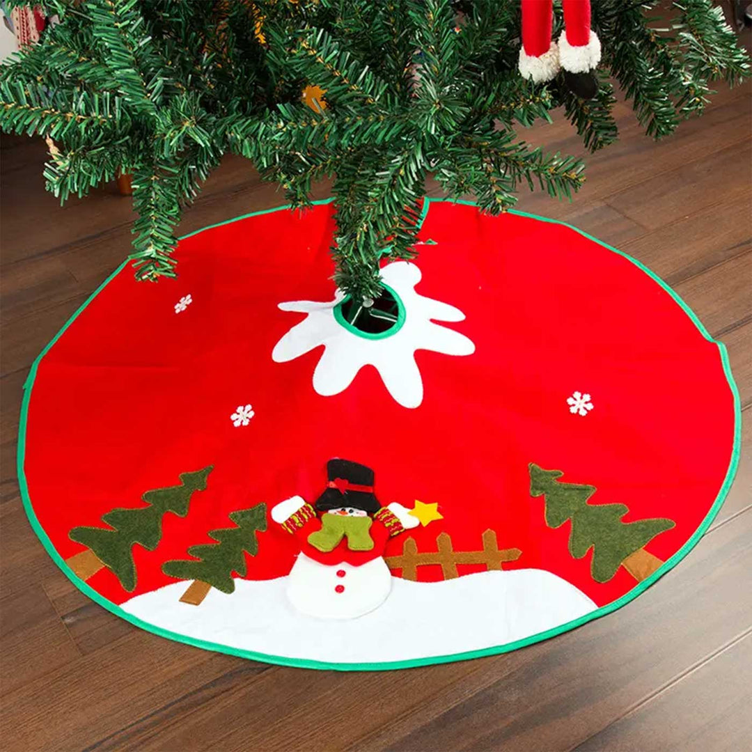 Personalized Snowman’s Magical Playtime Felt Tree Skirt For Christmas Tree Decoration