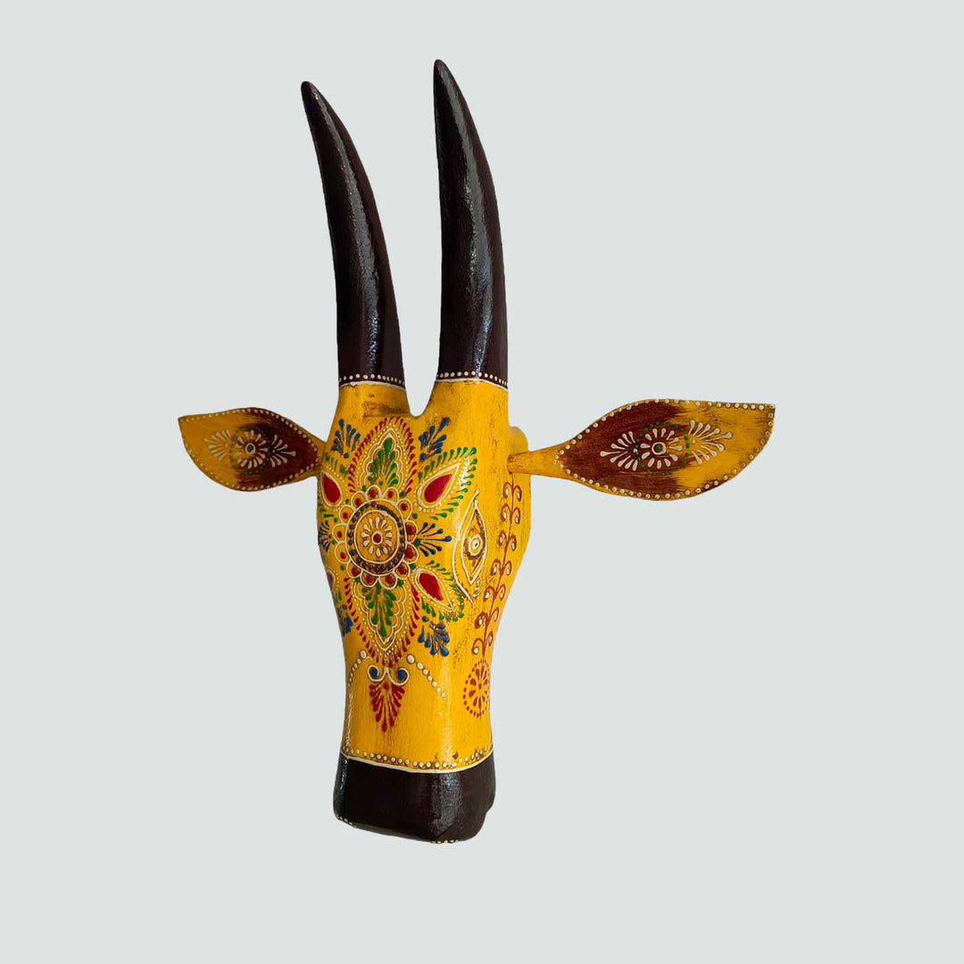 Hand-Painted Decorative Yellow Cow Face Wooden Decor