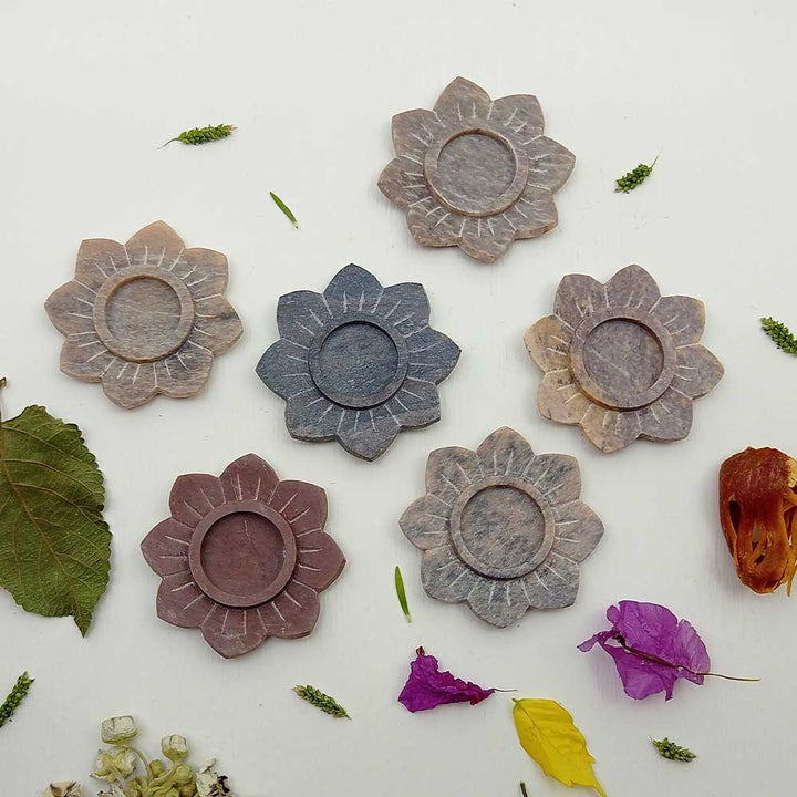 Handmade Multicolour Kadin Lotus Flower Candle Holder | Set Of 6