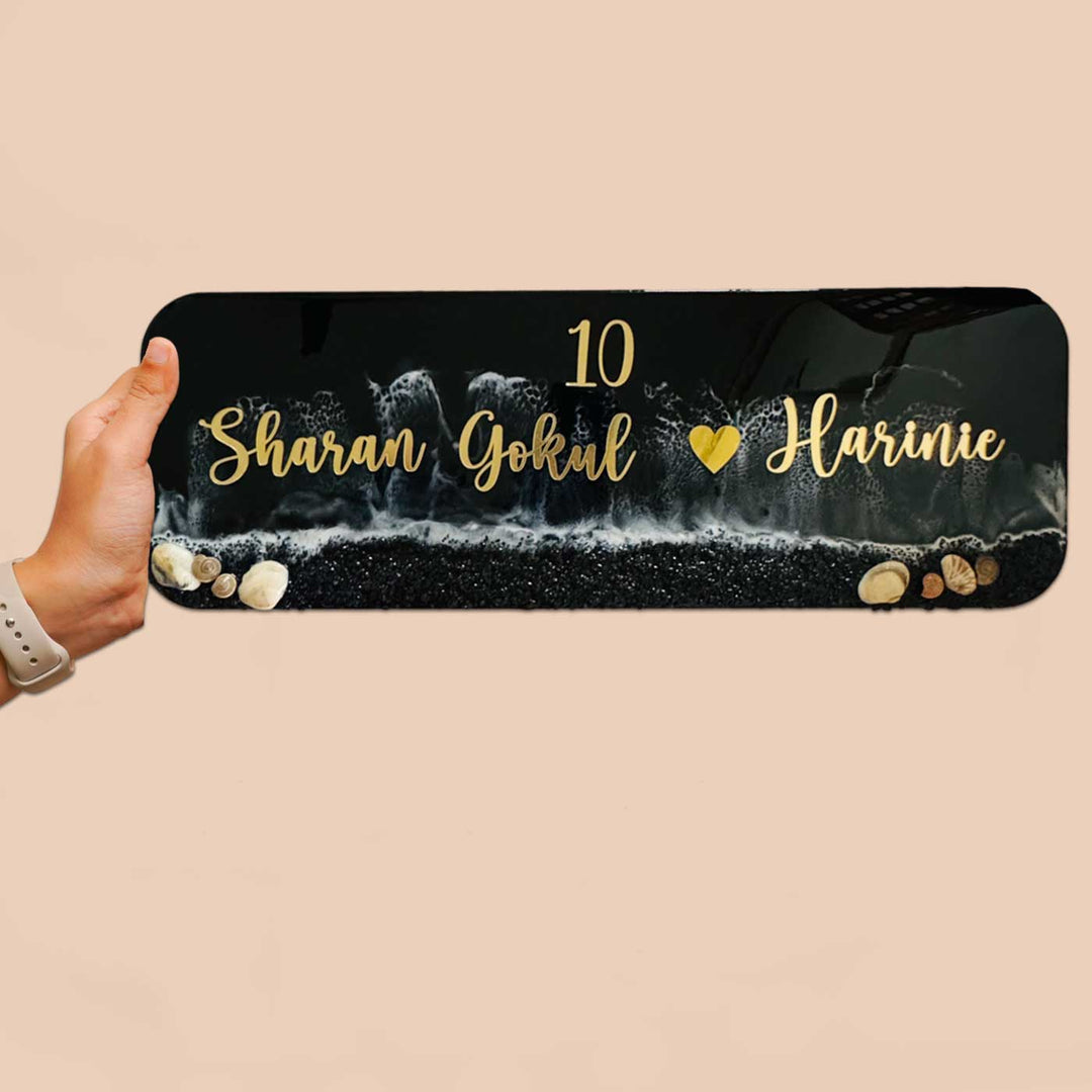 Personalized Black Beach Theme Resin Name Plate For Couples