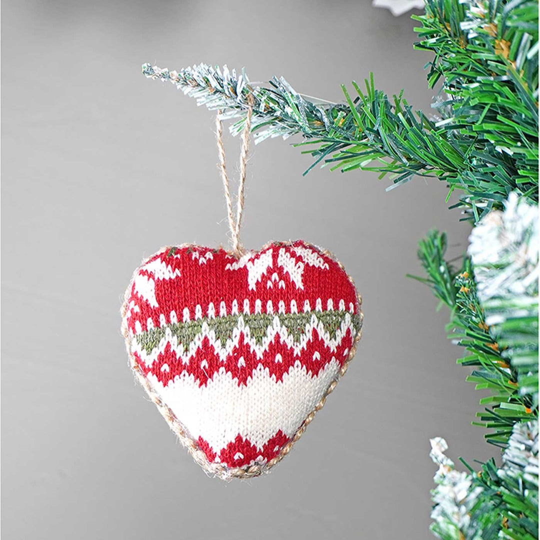 Handmade Red Knitted Snowflakes Themed Ornaments For Christmas Tree Decoration | Set Of 6