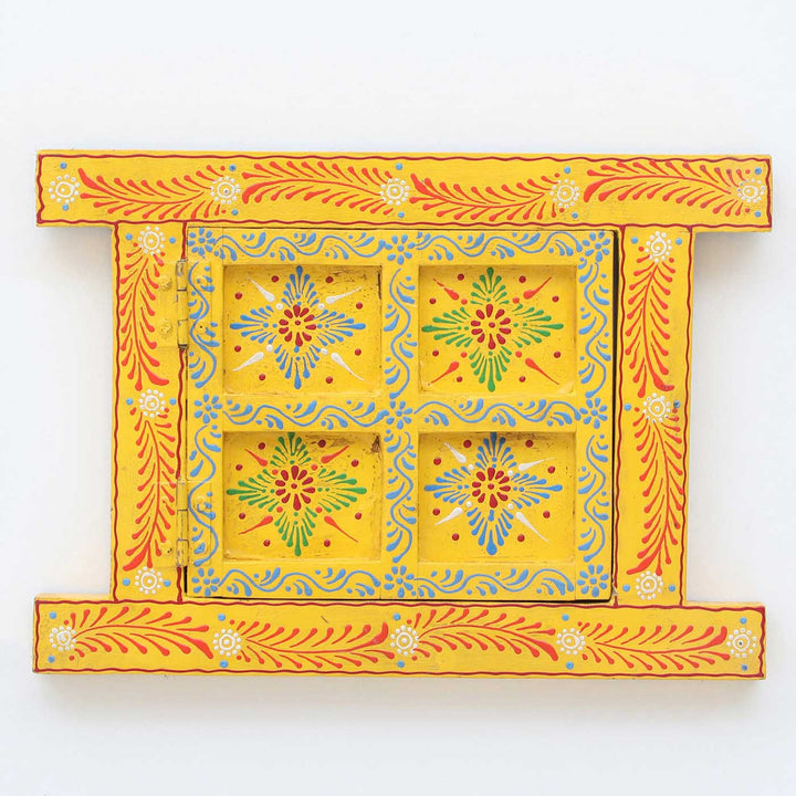 Handmade Decorative Yellow Wooden Window Wall Decor