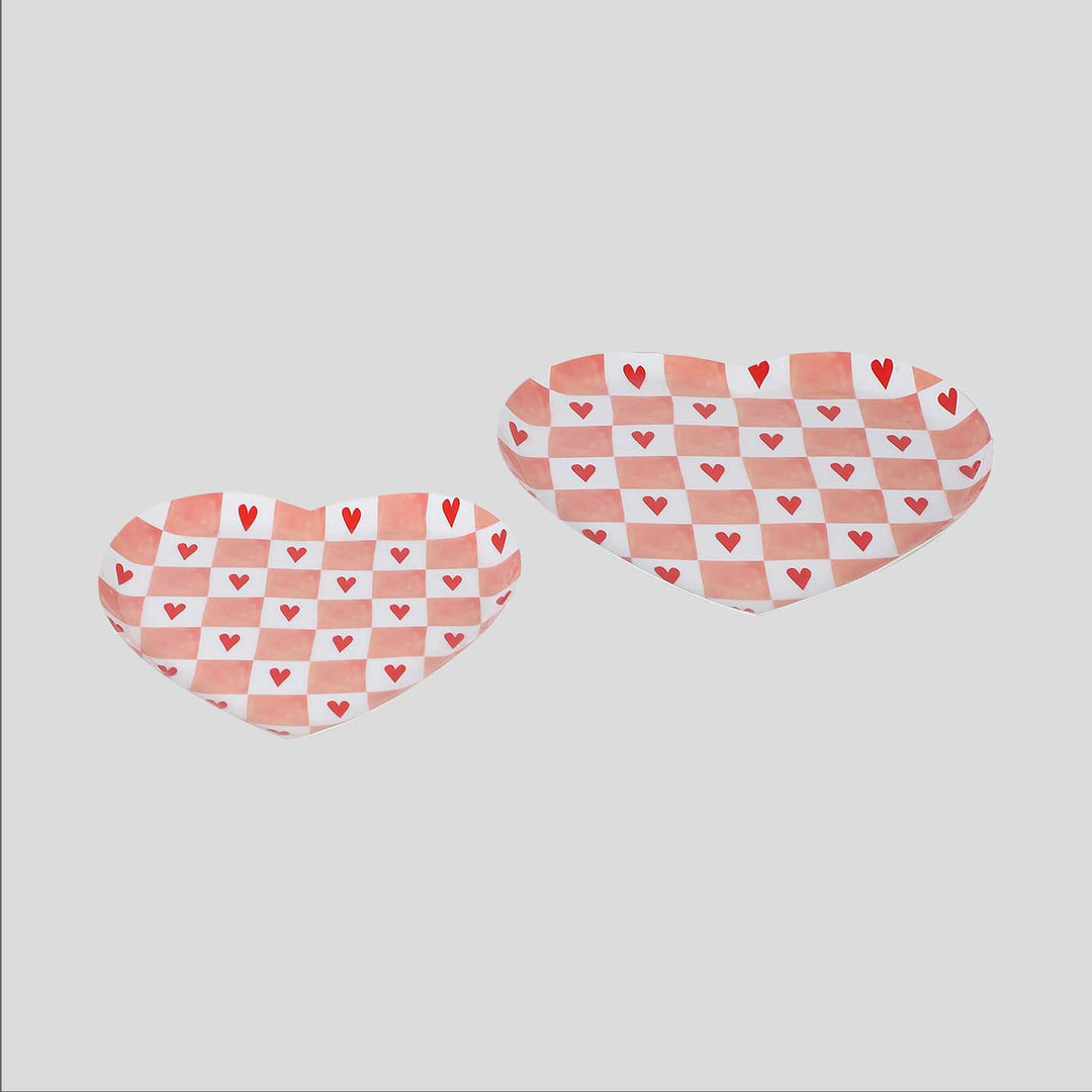 Handmade Pink Heart Shaped Metal Platter | Set Of 2