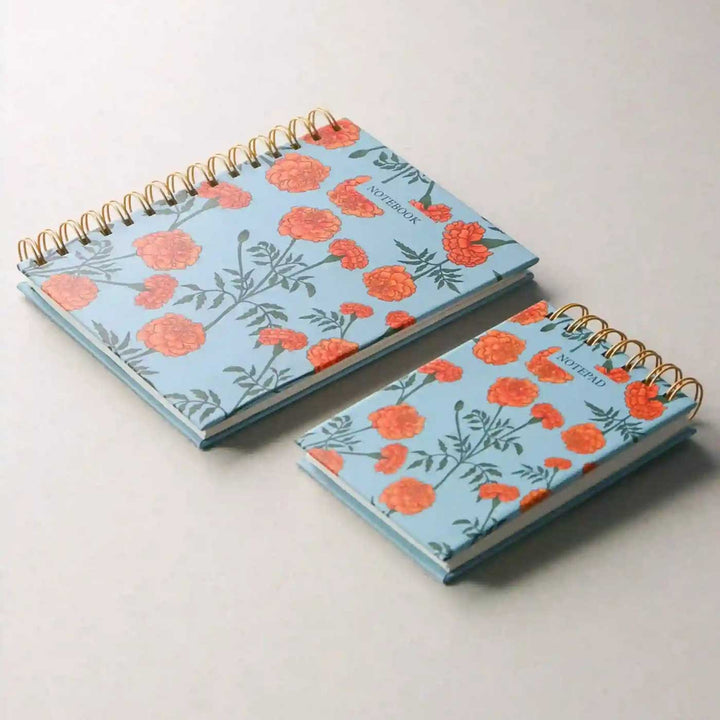 Handmade Genda Blue Spiral Notebook and Notepad Set | 80 Pages