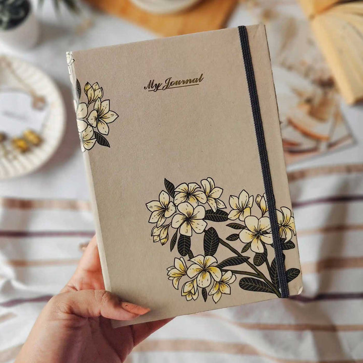 Handmade Plumeria Beige Ruled Journal | 100  Pages