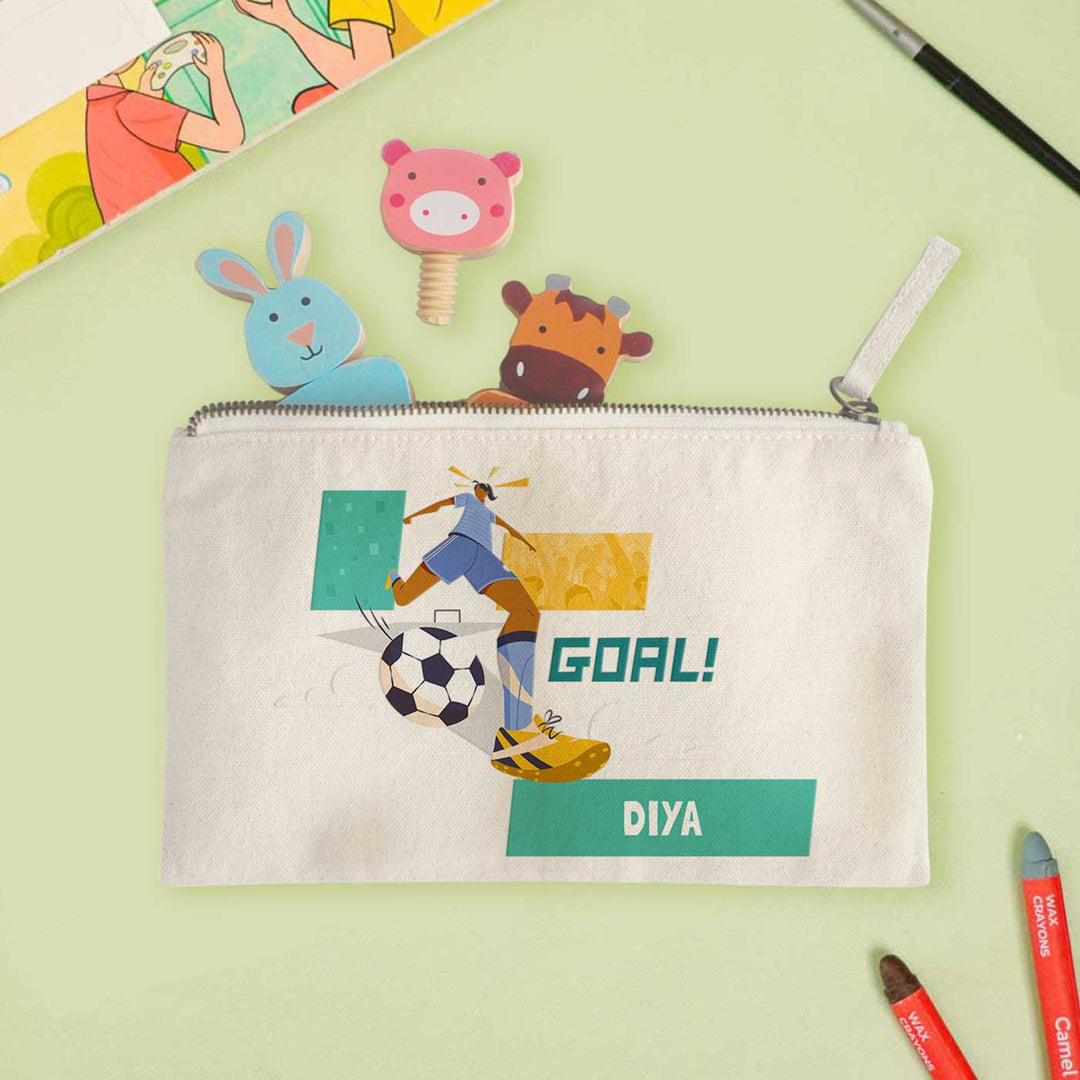 Personalized Football Goals Girl Theme Cotton Pencil Pouch