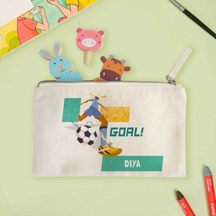 Personalized Football Goals Girl Theme Cotton Pencil Pouch