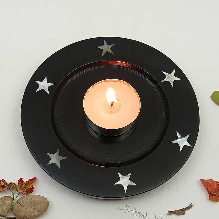 Handmade Black Ziya Inlay Stars Candle Holder