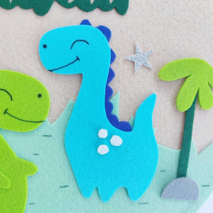 Personalized Handmade Dino Theme Felt Hoop Name Plate