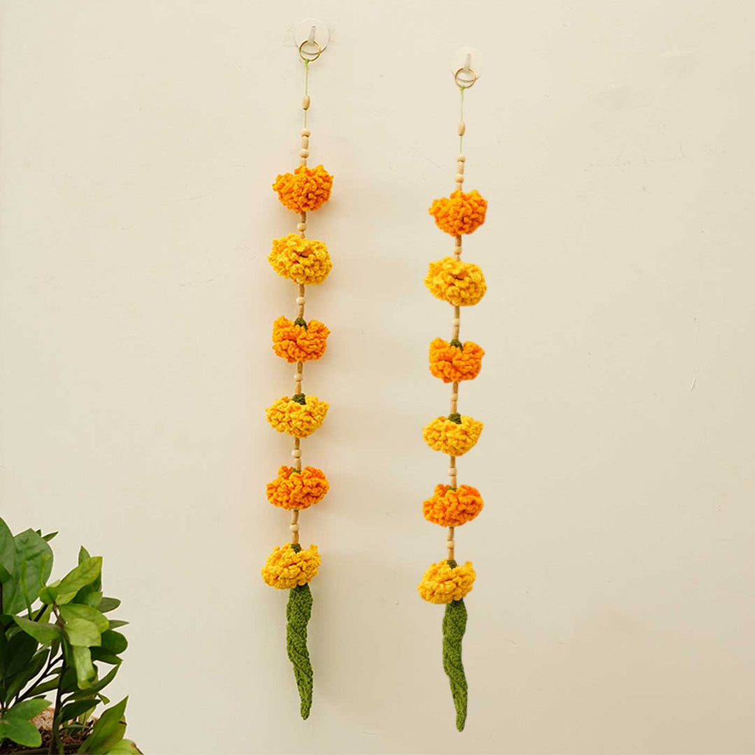 Handmade Ashok Patta & Marigold Flower Crochet Hanging