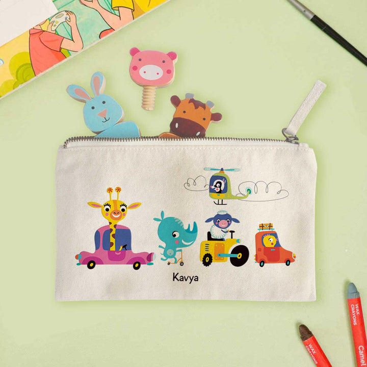 Personalized Let'S Travel Theme Cotton Pencil Pouch