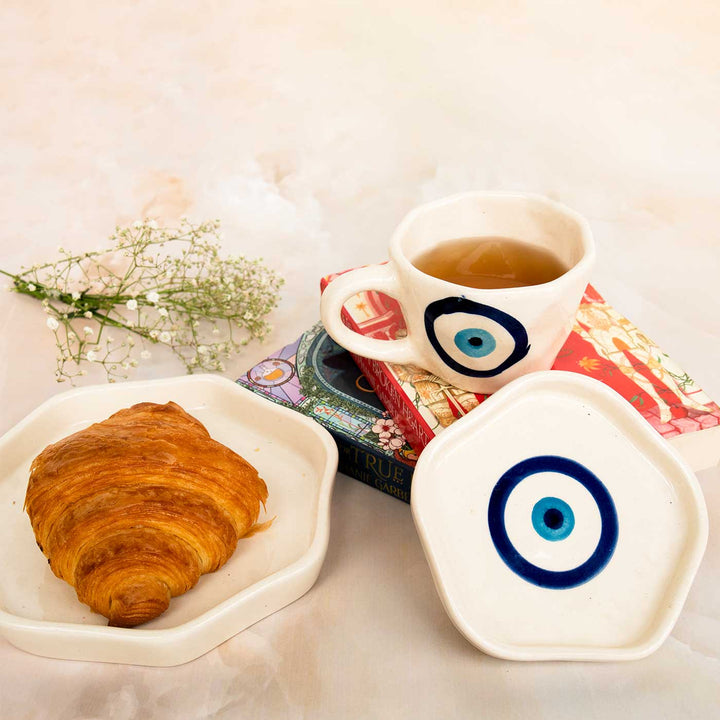 Eye Of Protection Ceramic Breakfast Plate, Cup & Saucer | Set Of 3