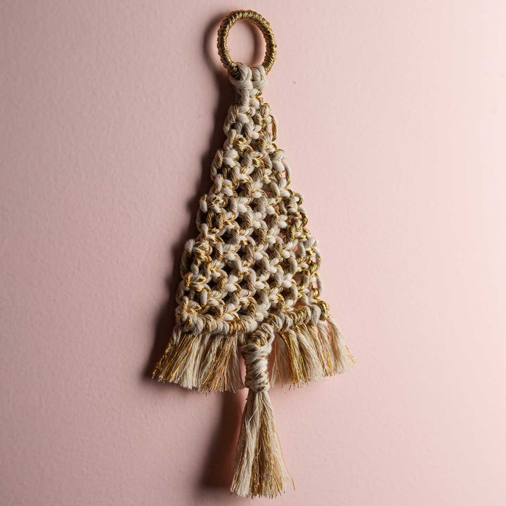 Handmade White & Gold Tree Macrame Ornament For Christmas Tree Decoration