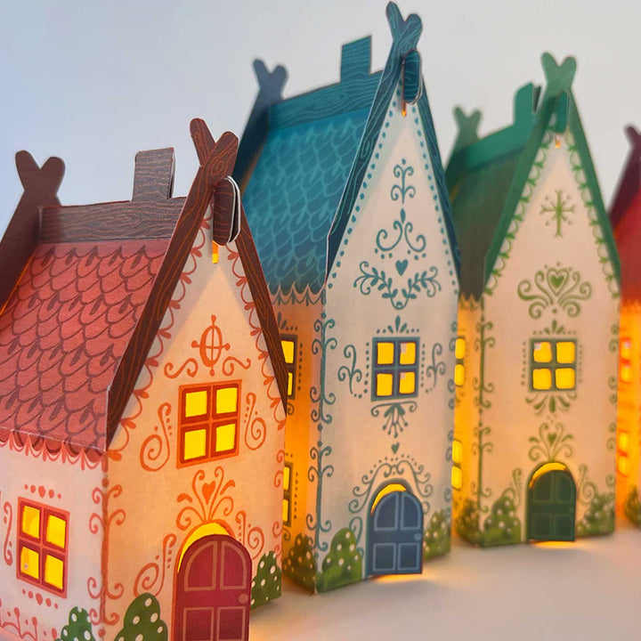 Mini Christmas Village DIY Paper Craft Kit | Set Of 12