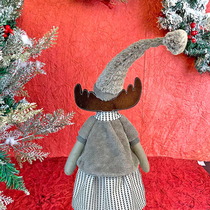 Grey Dress Mrs. Reindeer Self-Standing Woolen Decor For Christmas Table Decoration