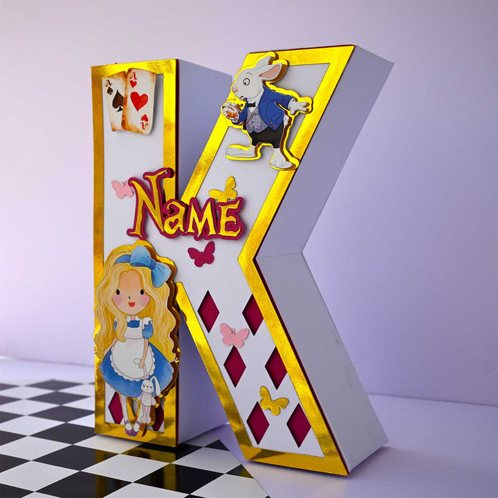 Personalized Printed Alice In Wonderland 3D Cardstock Monogram For Kids