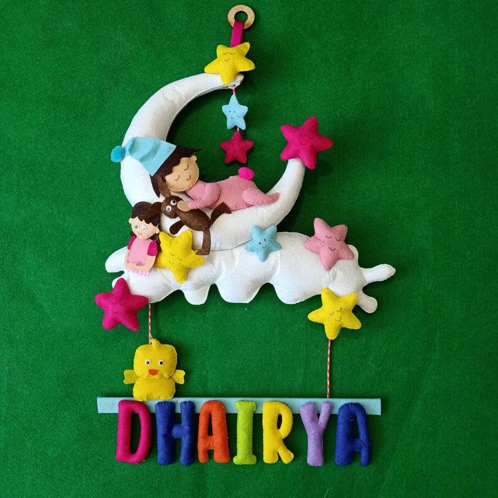 Handcrafted Personalized Baby & Moon Felt Name Plates for Kids