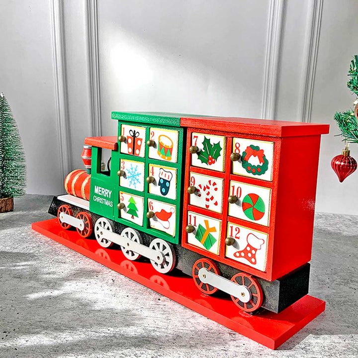 Train Shape Advent Calendar Wooden Decor For Christmas Table Decoration