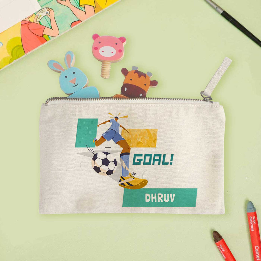 Personalized Football Goals Boy Theme Cotton Pencil Pouch