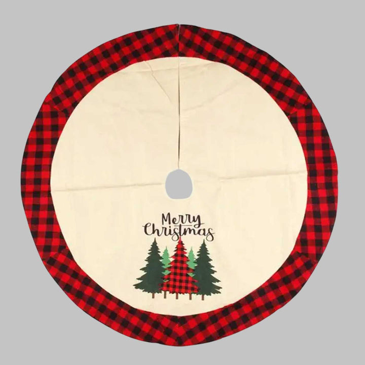 Personalized Checkered Evergreen Ensemble Cotton Tree Skirt For Christmas Tree Decoration