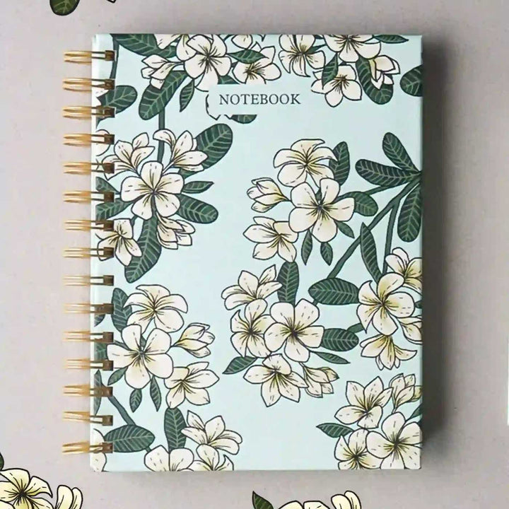 Handmade Frangipani Green Spiral Notebook and Notepad Set | 80 Pages