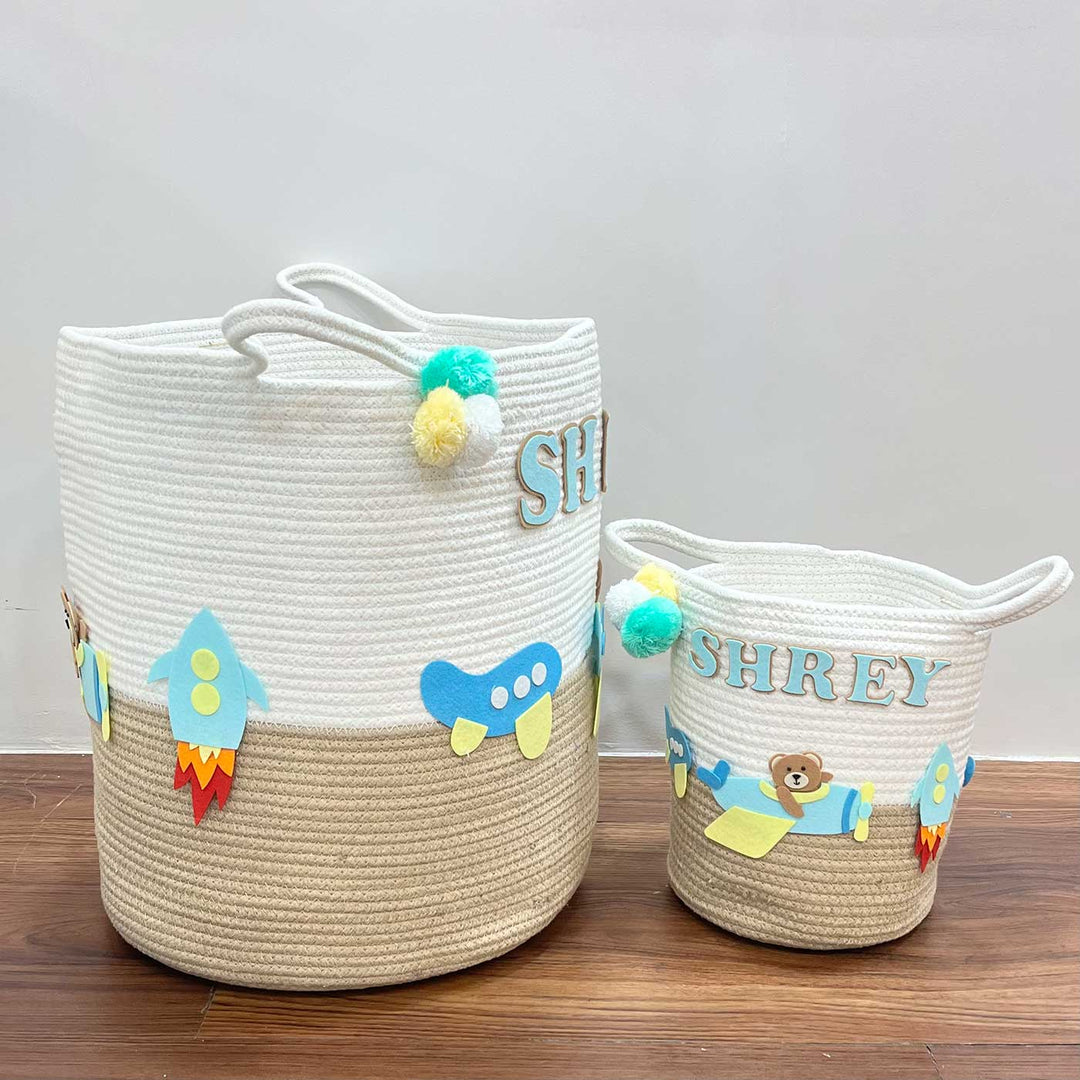 Personalized Handmade Skybound Teddy Jute Basket For Kids