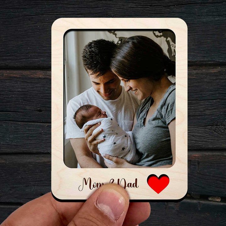 Photo Personalized Mom & Dad Theme Wooden Fridge Magnet