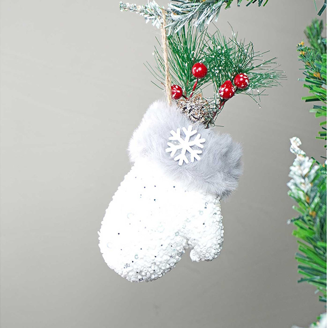 Handmade Silver Furry Winter Accessories Themed Ornaments For Christmas Tree Decoration | Set Of 4