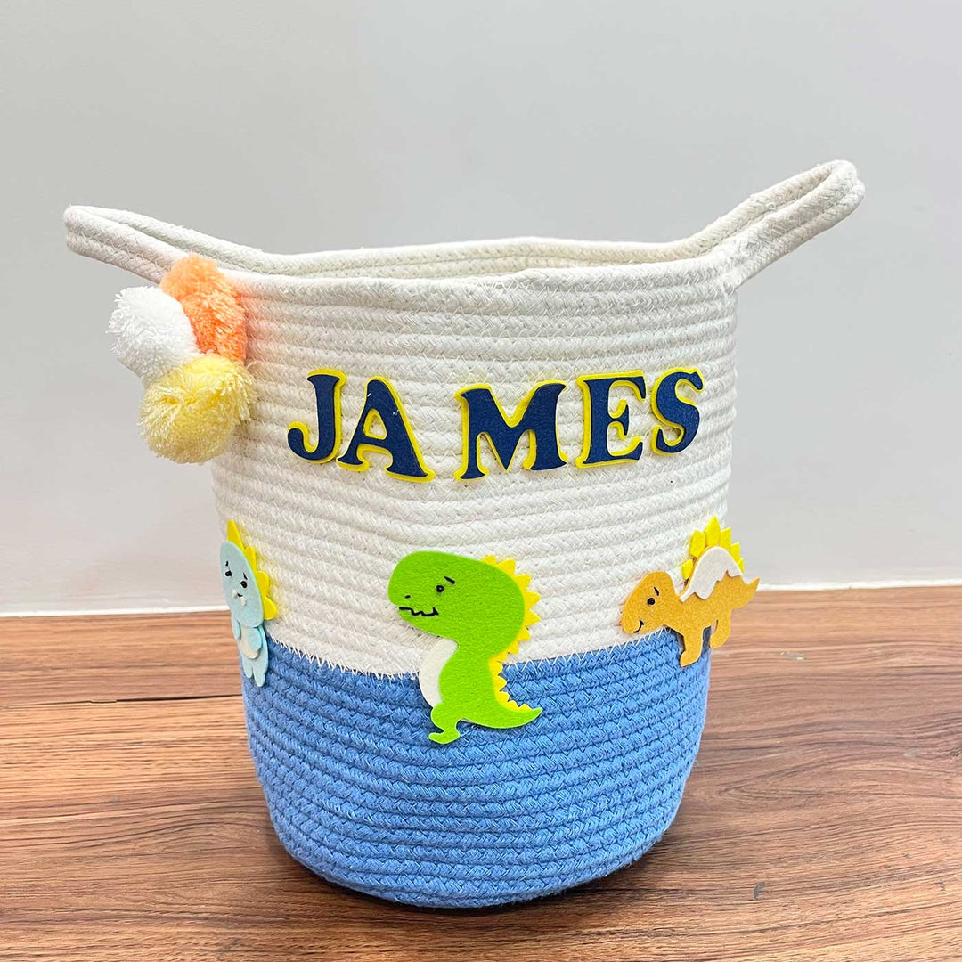 Personalized Handmade T-Rex Treasures Jute Basket For Kids