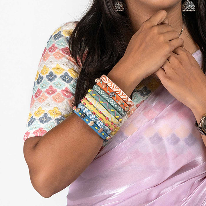 Pastel Handcrafted Nirvi Shell Embroidered Bangles | Set of 8