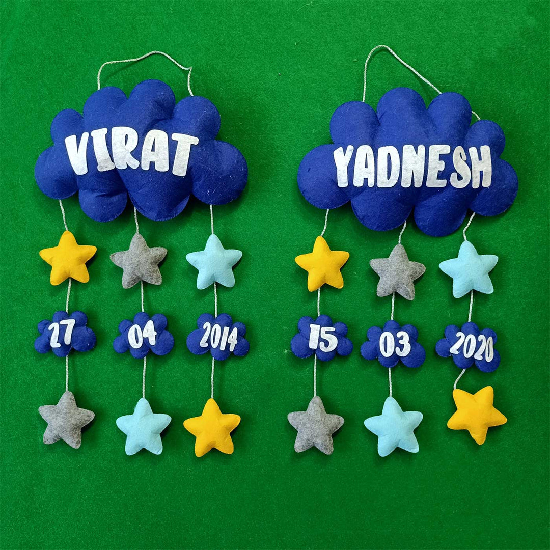 Personalized Handmade Cloud & Stars Felt Kids Name Plate with Birthdate