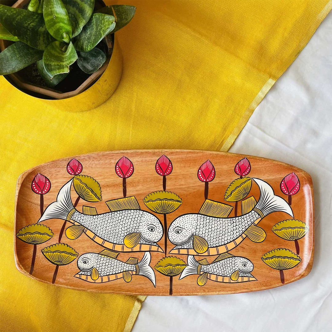 Hand-Painted Pattachitra Reva Wooden Tray