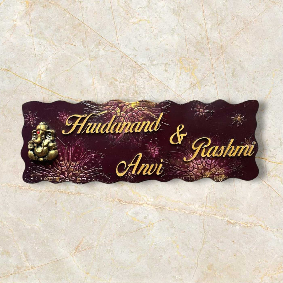 Personalized Divine Ganesha Theme Mdf Wood Name Plate