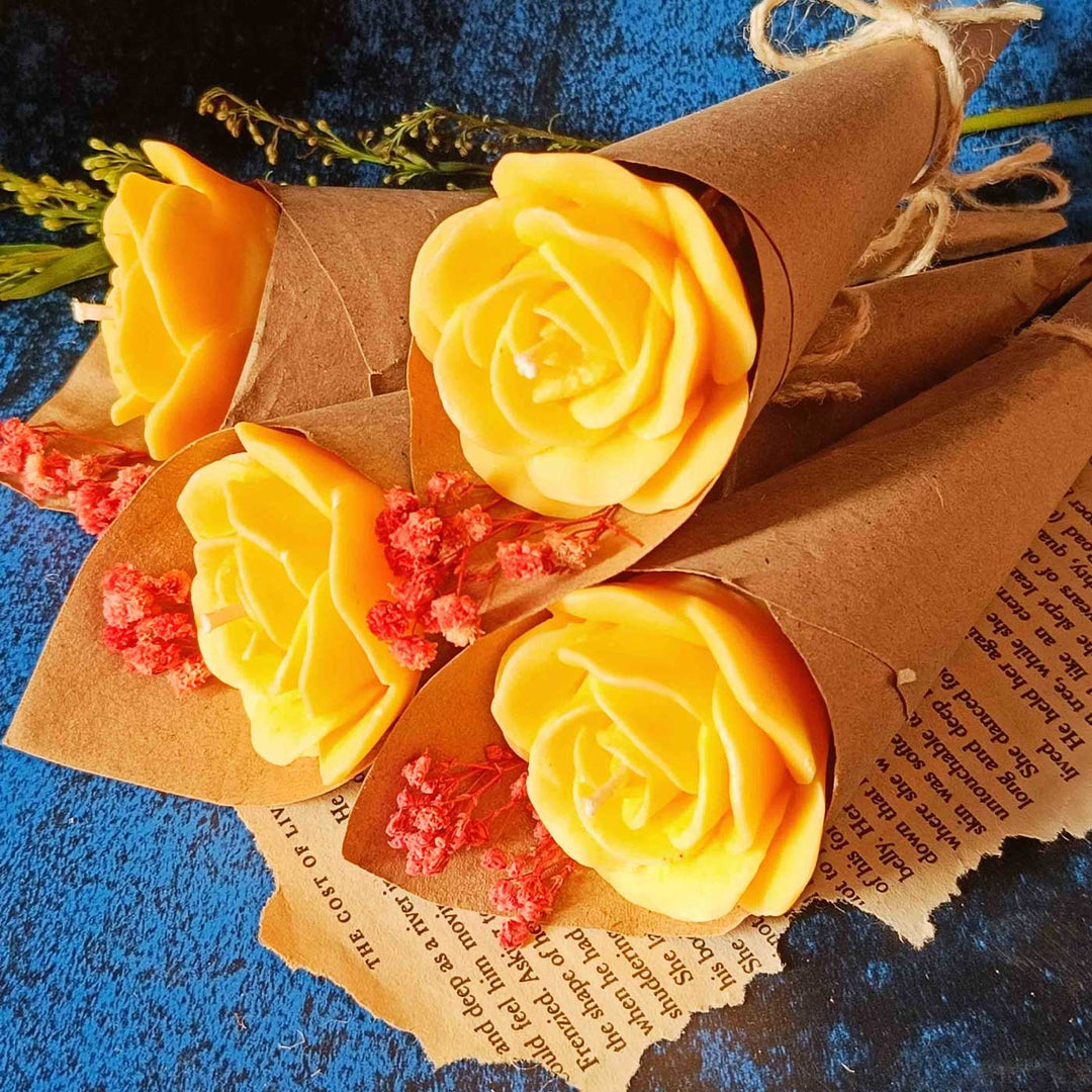 Yellow Rose Flower Bouquet Wax Candle