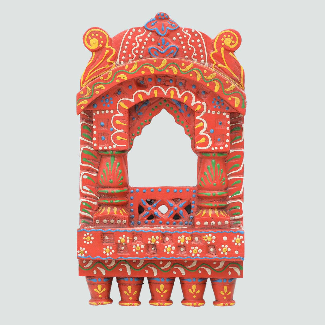 Handmade Traditional Orange Wooden Jharokha