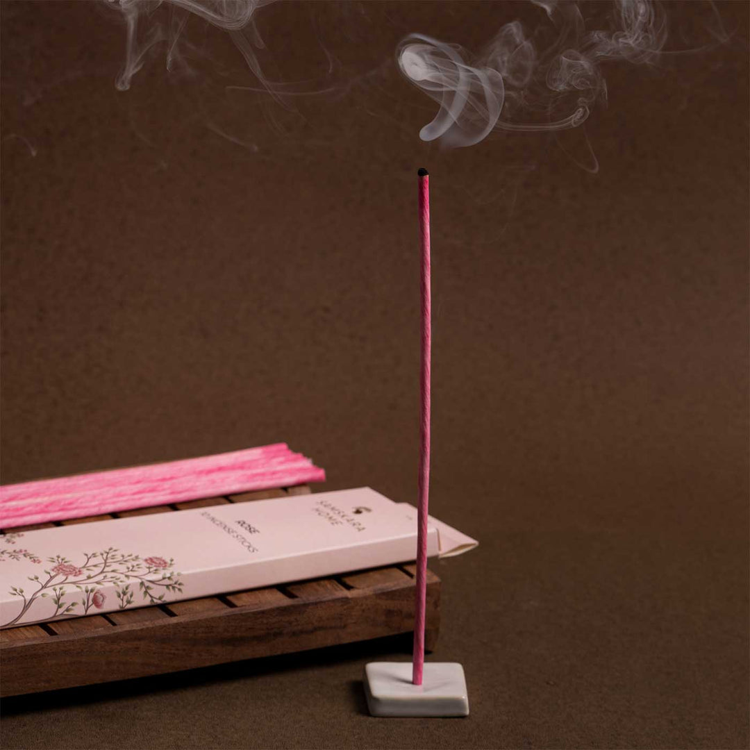 Handmade Rose Natural Bamboo Free Incense Stick / Agarbatti | Set Of 10