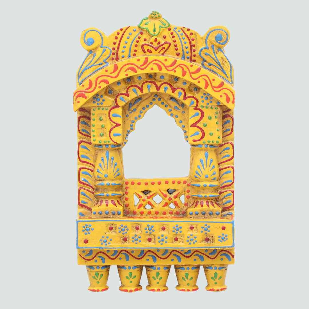 Handmade Traditional Yellow Wooden Jharokha